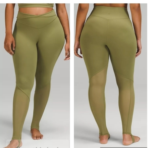 Lululemon Nulu and Crisscross Mesh Stirrup Tight Bronze Green Size 14. - Picture 1 of 12